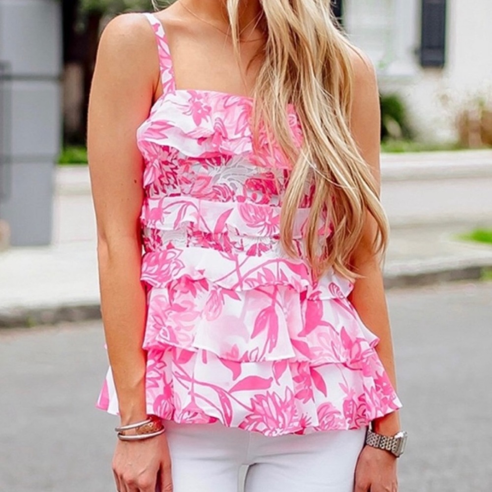 LILLY PULITZER NWT Pink Olive Top in Resort White